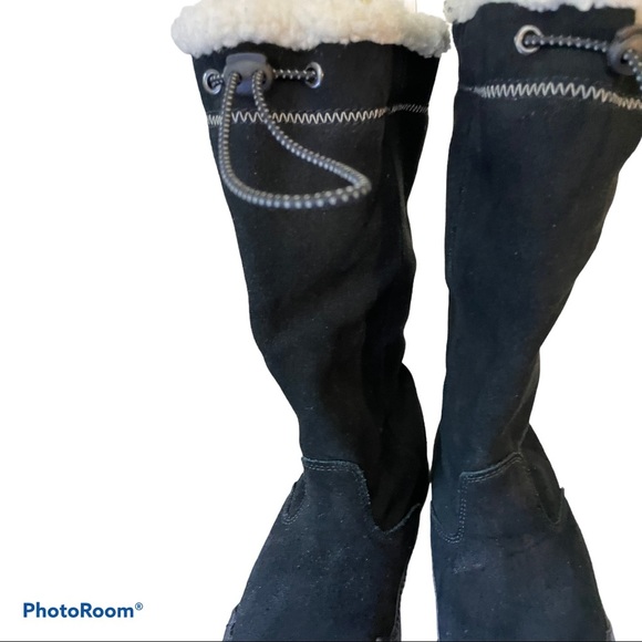 Lands end suede leather Sherpa lined tall boots Size 6 black - Picture 3 of 10